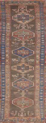 #ad Tribal Wool Geometric 11 ft. Rug Runner 3x11 Handmade Brown Blue Carpet