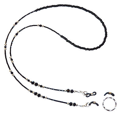 #ad Black beaded Eyeglass Holder 28quot; on 19 strand wire Eyeglass chain leash