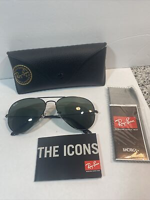 #ad Ray Ban Aviator Black Lenses Black Frame RB3025 58mm Standard and Large Size