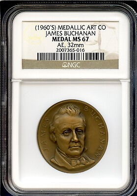 #ad 1966 NGC MS67 President James Buchanan 1 1 4quot; Medallic Art Company Bronze Medal