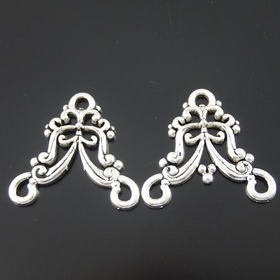 #ad 50pcs Antiqued Silver Retro Alloy Floral Pendant Connector Jewelry Charm 22*22mm