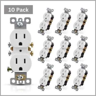 #ad 10 Pack Outlet Receptacle 125V 15 Amp Duplex Residential Dual Electrical Wall