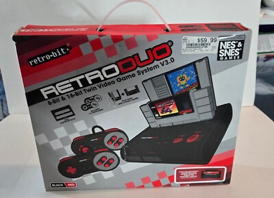 #ad NES SNES Retro Bit Retro Duo Twin Video Game System Red Black v3.0