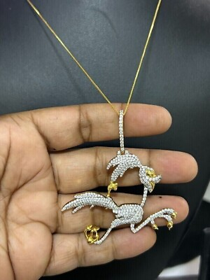 #ad Road Runner Pendant 3Ct Round Cut Lab Created Diamond Yellow Gold Plated Silver