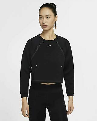 #ad Nike Women#x27;s Pro Fleece Crew Long Sleeve Top Sweatshirt Black Silver CU5745 010 $31.98