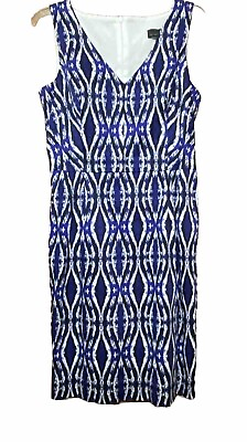 #ad Leslie Stuart Dress Sleeveless Sheath Black White amp; Blue Pattern Sz 10
