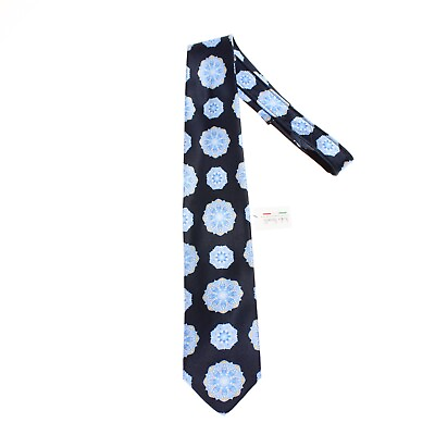 #ad Italo Ferretti NWT Neck Tie Dark Blue w Light Blue Medallion Shapes 100% Silk