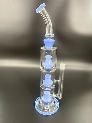 #ad 17 Inch Heavy Clear Thick Glass Bong Water Pipes with 14mm Skull Bubbler Blue