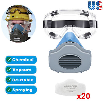 #ad Half Face Gas Mask Paint Spray Chemical Respirator Work Filters HD Goggles USA