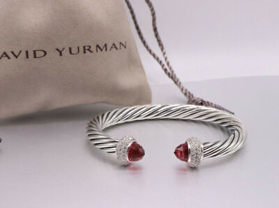 #ad David Yurman Silver 7mm Candy Cable Pink Tourmaline amp; Diamonds Bracelet size M