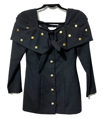 #ad ETAL Australia Designer Top SZ 4 Small Black Studded Tie Front Rayon Lagenlook