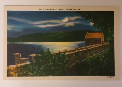 #ad Scranton PA Vintage Postcard Lake Scranton Night White Border P1370