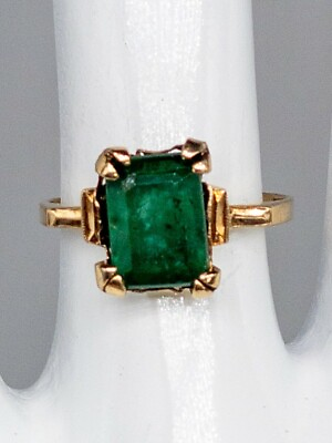 #ad Vintage 1940s RETRO $4000 3ct Colombian Emerald 10k Yellow Gold Ring