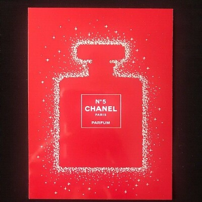 #ad CHANEL Le Rouge Postcard red with Chanel No 5 Bottle collectors item