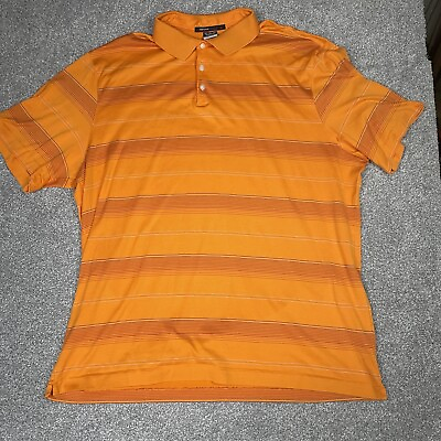 #ad NIKE Golf Polo Shirt Mens XXL Orange Tiger Woods Collection Striped Short Sleeve
