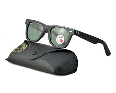 #ad Ray Ban Sunglasses RB2140 Original Wayfarer Black Frame Green Lenses 50mm Unisex