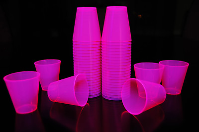 #ad DirectGlow 2oz 50ct Neon Pink Blacklight Plastic Shot Glasses Glow Party Supply