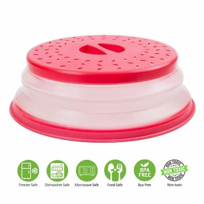 #ad Silicone Folding Collapsible Microwave Cover Splatter Screen Red USA Seller