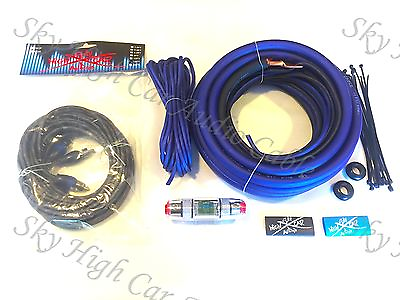 #ad Oversized 4 Ga OFC AWG Amp Kit Twisted RCA BLUE Black Complete Sky High Car