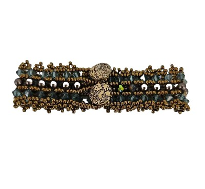 #ad Band Rhinestone Fashion Bracelet Brown Gold Blue Gray Double Button Closure 6.5quot;