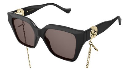#ad Gucci GG1023S 005 Black Brown Gold Cat Eye Women Sunglasses