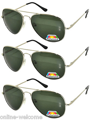 #ad Set of 3 Men Polarized Sunglasses Aviator Spring Silver Metal Green 100% UVB