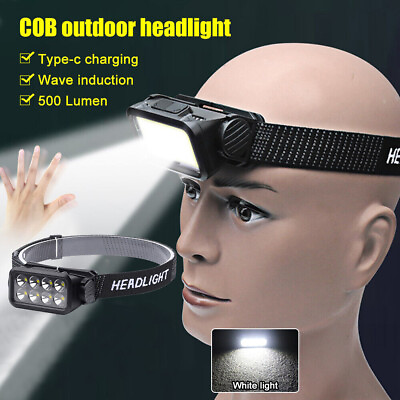 #ad COB LED Headlamp USB Rechargeable Headlight Torch Work Light Bar Head Band Lamp
