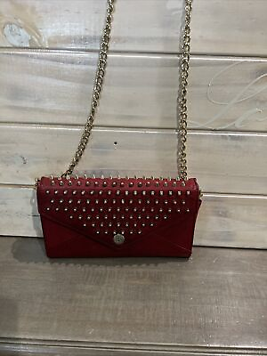 #ad Rebecca Minkoff women’s Red mini studded leather chain strap crossbody bag.