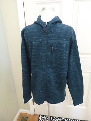 #ad Men#x27;s ROARK M Blue Teal Knit Striped Hooded Winter Snow Casual Zip Jacket Coat