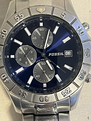 #ad Fossil Chronograph Watch Mens Blue Dial With Date. S1D