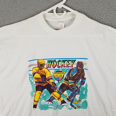 #ad Vintage 1990s Hockey T Shirt Men XXXL White Power Play 1992 Graphic Tee 3XL