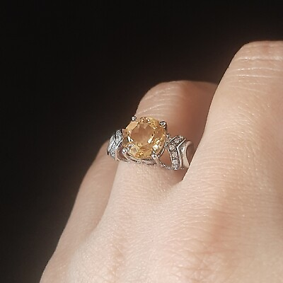 #ad Citrine Engagement Ring in Sterling Silver CZ Cluster Gemstone Wedding Fine Ring