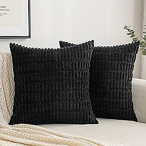 #ad Corduroy Decorative Throw Pillow Covers 18x18 18x18 Inch Pack of 2 Black
