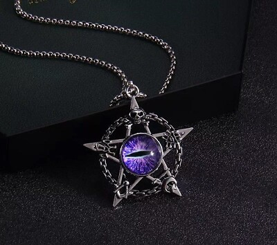 #ad Men#x27;s womens Hollow Pentacle Evil#x27;s Eye Pendant Necklace Chain with gift box