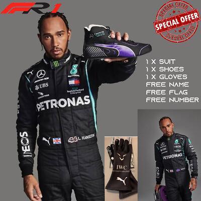 #ad Lewis Hamilton Mercedes Petronas F1 Karting Suit 2021 Go Kart Suit Gloves Shoes