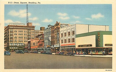 #ad Postcard Pennsylvania Reading Square autos linen Boyer Teich 1940s 23 69