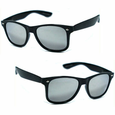 #ad Retro Square Spring Temple Sunglasses UV400 Protect Shiny Black Mirror Lens