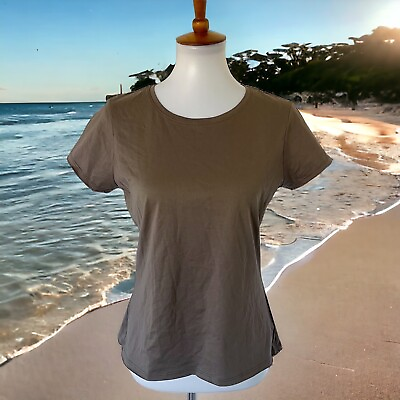 #ad J Jill Short Sleeve Fitted Tee Shirt Top 100% Pima Cotton Brown M Medium Women#x27;s