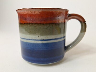 #ad Vtg Stoneware Pottery Coffee Mug Blu Green White Brown