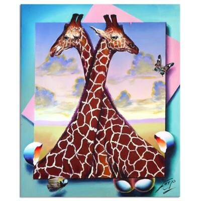 #ad Ferjo quot;Giraffe Lovequot; Hand Signed Original Painting on Canvas