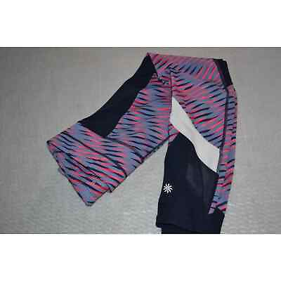 #ad 30273 Athleta Gym Pants Leggings Blue Pink Design Nylon Blend Size XS Womens