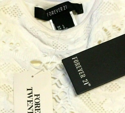 #ad New Women#x27;s Forever 21 Large Ivory Lace Top Full Length Sleeveless Shirt Size Lg