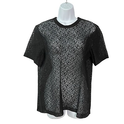 #ad Helmut Lang lace overlay tee L large Black Crew neck Short sleeve womens top