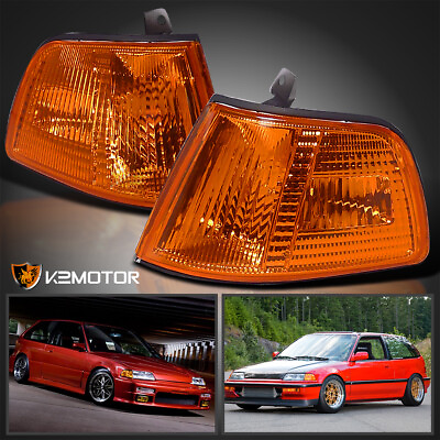 #ad Fits 1990 1991 Honda Civic 2Dr 3Dr Hatchback Corner Signal Lights Lamps Amber