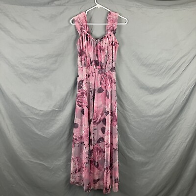 #ad Candalite Womens Maxi Dress Sz Small Pink Floral Long Party Cocktail Glitter
