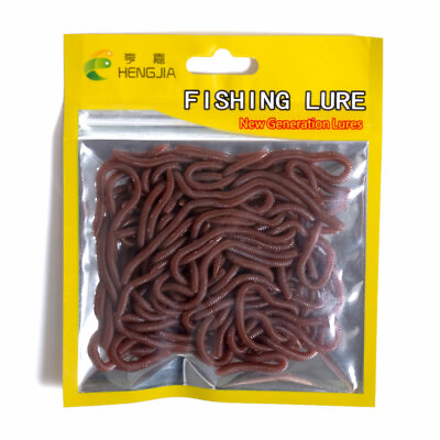 #ad 50pcs HENGJIA Soft Earthworm Fishing Bait Red Worm Lures Crankbaits Tackle Hooks