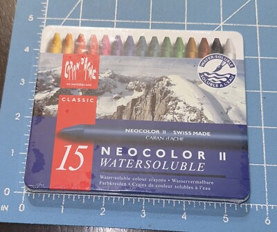#ad Caran d#x27;Ache NEOCOLOR II Wax Oil Pastel Set 15 Asst Colors Water soluble *Read*