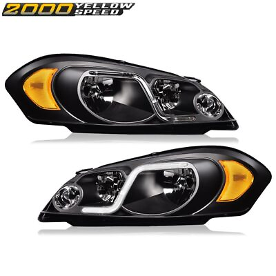 #ad Fit For 06 16 Chevy Impala Limited LED DRL Black Housing Headlight Amber Corner