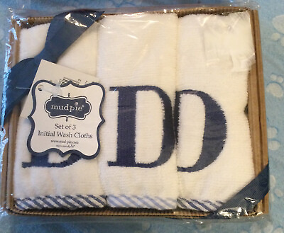 #ad Mud Pie Baby Kids Initial Wash Cloths NWT Letter D Boys Set Of 3