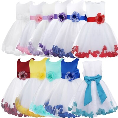 #ad Kids Girls Wedding Party Rose Bowknot Petals Dress Princess Bridesmaid Ball Gown